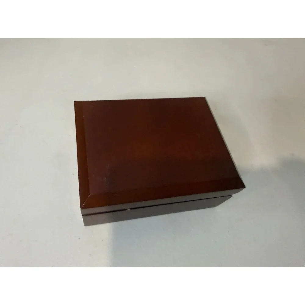 Vintage Wooden T-Bar Earring Box High Gloss Mahogany Finish Cream Leatherette